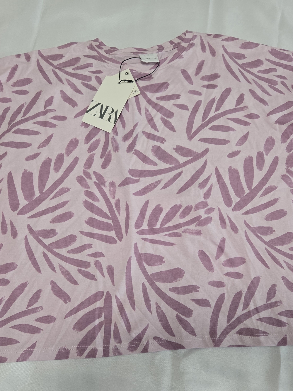 ZARA Pink Leaf Print Tee